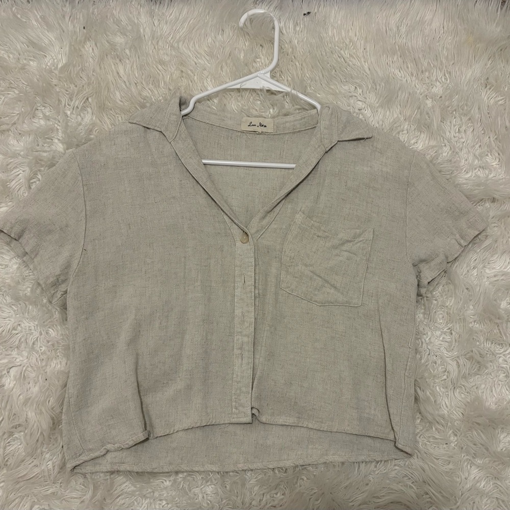 Love Notes Beige Button Down Crop Shirt
